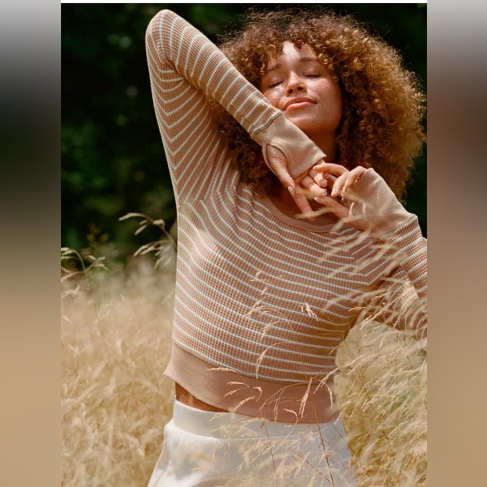 Aerie waffle open neck cropped t shirt